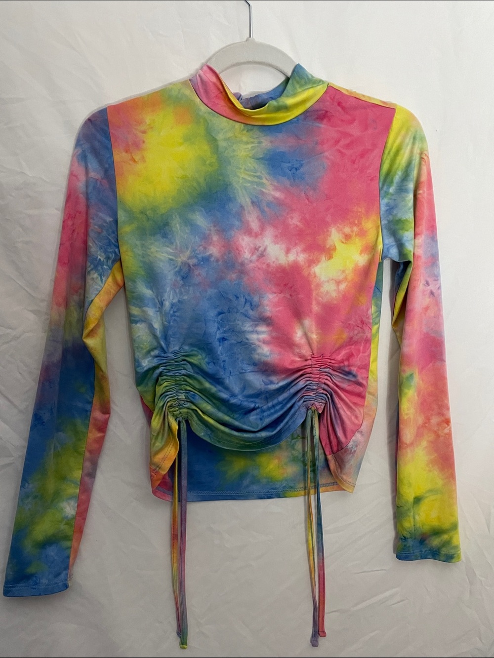 Almost Famous Multicolor Tie-Dye Ruched Long Sleeve Top